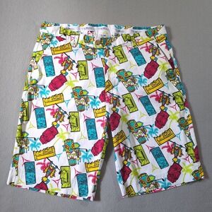 Flow Golf‎ by Flow Society Tiki Mask Tropical Print Shorts Mens 40 White Multi